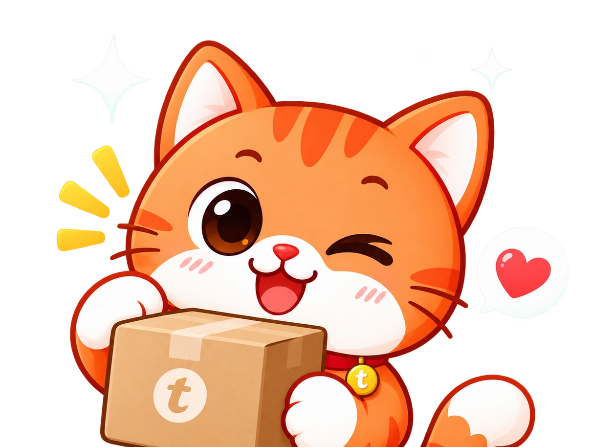 Mascot TingTing bên hộp hàng, minh họa hành trình mua sắm tích điểm